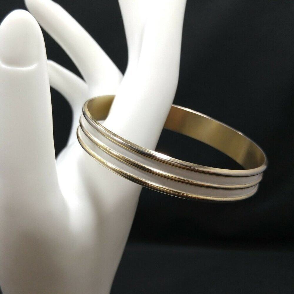 Vintage Napier White Enamel Gold Tone Bangle Bracelet, 8 Inches, Women's Vintage